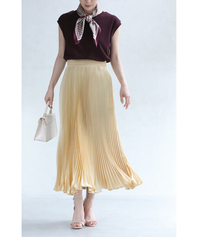【wkg00374】ひらひら花びら裾のシャイニープリーツミディアムスカート