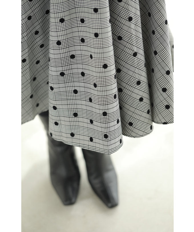 【wkg00413】チェックに重なるフロッキードットミディアムスカート